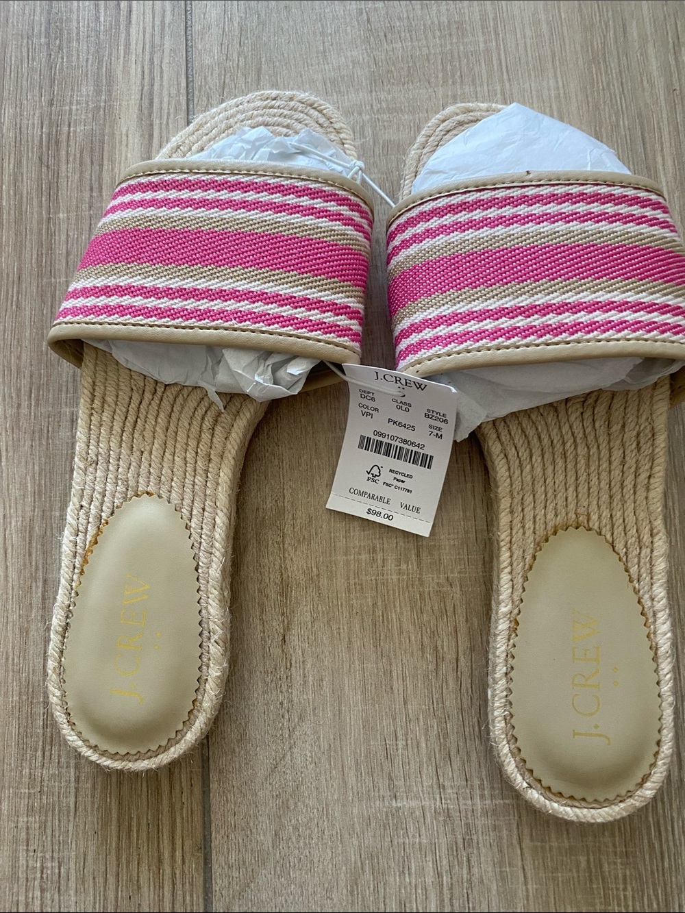 NWTs JCrew Pink and Natural Striped Espadrille Slides Retail for $98